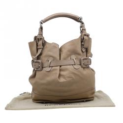 Pre Owned Burberry Beige Leather Bridle Tote
