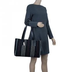 Pre Owned Burberry Wool and Calf Leather Check Shopper Tote Bag