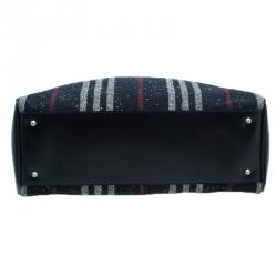 Pre Owned Burberry Wool and Calf Leather Check Shopper Tote Bag