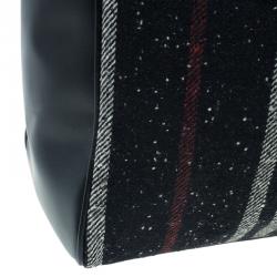 Pre Owned Burberry Wool and Calf Leather Check Shopper Tote Bag