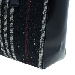 Pre Owned Burberry Wool and Calf Leather Check Shopper Tote Bag