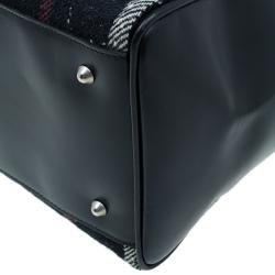 Pre Owned Burberry Wool and Calf Leather Check Shopper Tote Bag