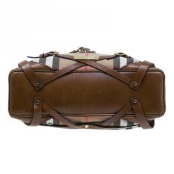 Pre Owned Burberry Dark Tan Canvas Medium Briddle House Check Gosford Hobo 