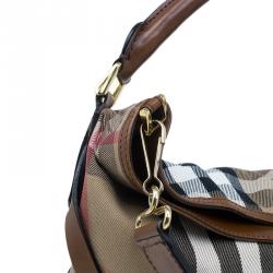 Pre Owned Burberry Dark Tan Canvas Medium Briddle House Check Gosford Hobo 