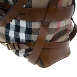 Pre Owned Burberry Dark Tan Canvas Medium Briddle House Check Gosford Hobo 