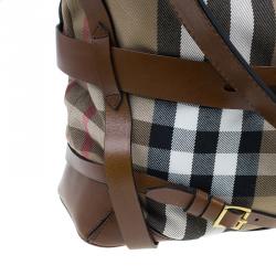 Pre Owned Burberry Dark Tan Canvas Medium Briddle House Check Gosford Hobo 