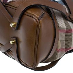 Pre Owned Burberry Dark Tan Canvas Medium Briddle House Check Gosford Hobo 