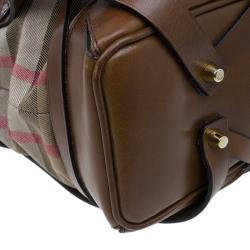 Pre Owned Burberry Dark Tan Canvas Medium Briddle House Check Gosford Hobo 