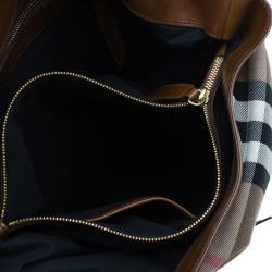 Pre Owned Burberry Dark Tan Canvas Medium Briddle House Check Gosford Hobo 
