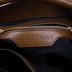 Pre Owned Burberry Dark Tan Canvas Medium Briddle House Check Gosford Hobo 
