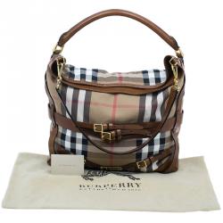 Pre Owned Burberry Dark Tan Canvas Medium Briddle House Check Gosford Hobo 