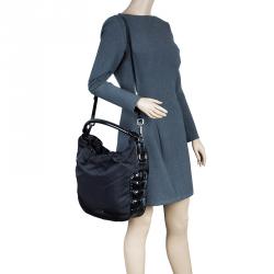 Pre Owned Burberry Black Nylon/Patent Leather Biker Hobo Bag