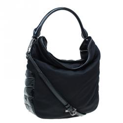 Pre Owned Burberry Black Nylon/Patent Leather Biker Hobo Bag