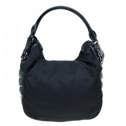 Pre Owned Burberry Black Nylon/Patent Leather Biker Hobo Bag