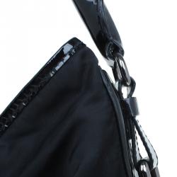 Pre Owned Burberry Black Nylon/Patent Leather Biker Hobo Bag
