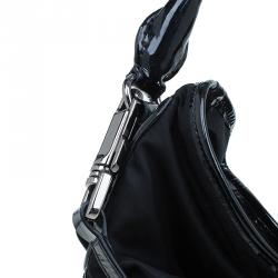 Pre Owned Burberry Black Nylon/Patent Leather Biker Hobo Bag
