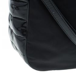 Pre Owned Burberry Black Nylon/Patent Leather Biker Hobo Bag