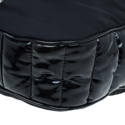 Pre Owned Burberry Black Nylon/Patent Leather Biker Hobo Bag