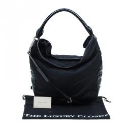 Pre Owned Burberry Black Nylon/Patent Leather Biker Hobo Bag