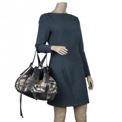 Pre Owned Burberry Metallic Silver Nova Check Leather Warrior Armor Hobo