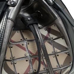 Pre Owned Burberry Metallic Silver Nova Check Leather Warrior Armor Hobo