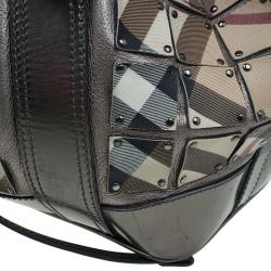 Pre Owned Burberry Metallic Silver Nova Check Leather Warrior Armor Hobo