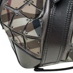 Pre Owned Burberry Metallic Silver Nova Check Leather Warrior Armor Hobo