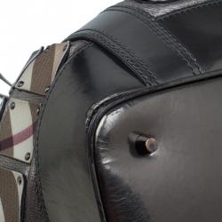 Pre Owned Burberry Metallic Silver Nova Check Leather Warrior Armor Hobo