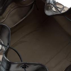 Pre Owned Burberry Metallic Silver Nova Check Leather Warrior Armor Hobo