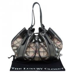 Pre Owned Burberry Metallic Silver Nova Check Leather Warrior Armor Hobo