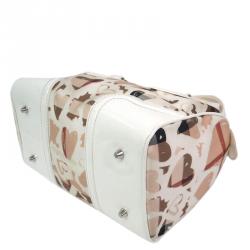 Pre Owned Burberry White Supernova Check Canvas Heart Chester Bowling Bag