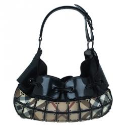 Pre Owned Burberry Black Nova Check Small Warrior Hobo