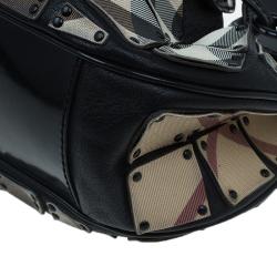Pre Owned Burberry Black Nova Check Small Warrior Hobo