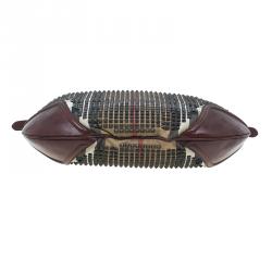 Pre Owned Burberry Brown Nova Check Canvas and Leather Studded Hoxton Hobo