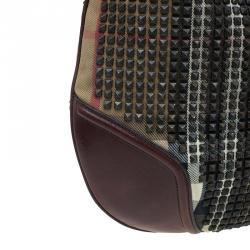 Pre Owned Burberry Brown Nova Check Canvas and Leather Studded Hoxton Hobo