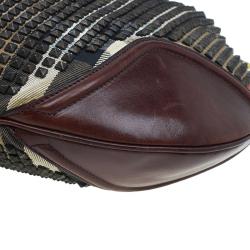 Pre Owned Burberry Brown Nova Check Canvas and Leather Studded Hoxton Hobo