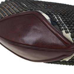 Pre Owned Burberry Brown Nova Check Canvas and Leather Studded Hoxton Hobo