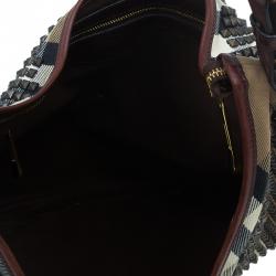 Pre Owned Burberry Brown Nova Check Canvas and Leather Studded Hoxton Hobo