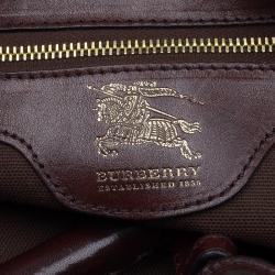 Pre Owned Burberry Brown Nova Check Canvas and Leather Studded Hoxton Hobo