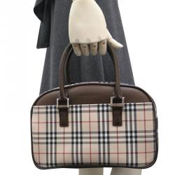 Pre Owned Burberry Haymarket Check Canvas and Leather Bowling Bag