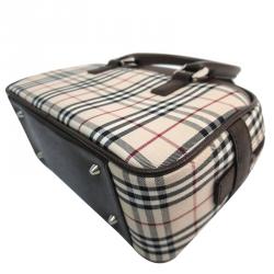 Pre Owned Burberry Haymarket Check Canvas and Leather Bowling Bag