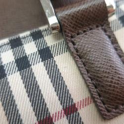 Pre Owned Burberry Haymarket Check Canvas and Leather Bowling Bag