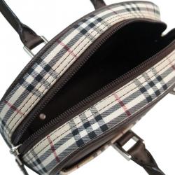 Pre Owned Burberry Haymarket Check Canvas and Leather Bowling Bag