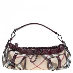 مملوكة مسبقًا حقيبة يد بربري نوفا سلينغ جلد لامع عنابي