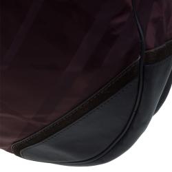 Pre Owned Burberry Burgundy Tonal Check Nylon Medium Maskell Hobo