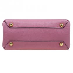 Pre Owned Burberry Pink House Check Leather Small Banner Top Handle Bag