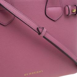 Pre Owned Burberry Pink House Check Leather Small Banner Top Handle Bag