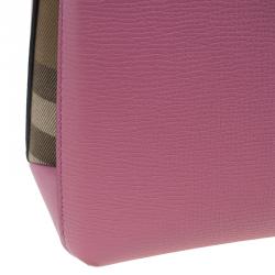 Pre Owned Burberry Pink House Check Leather Small Banner Top Handle Bag