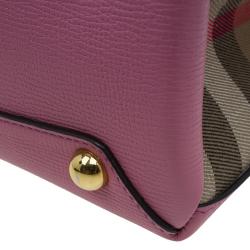 Pre Owned Burberry Pink House Check Leather Small Banner Top Handle Bag