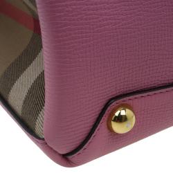 Pre Owned Burberry Pink House Check Leather Small Banner Top Handle Bag